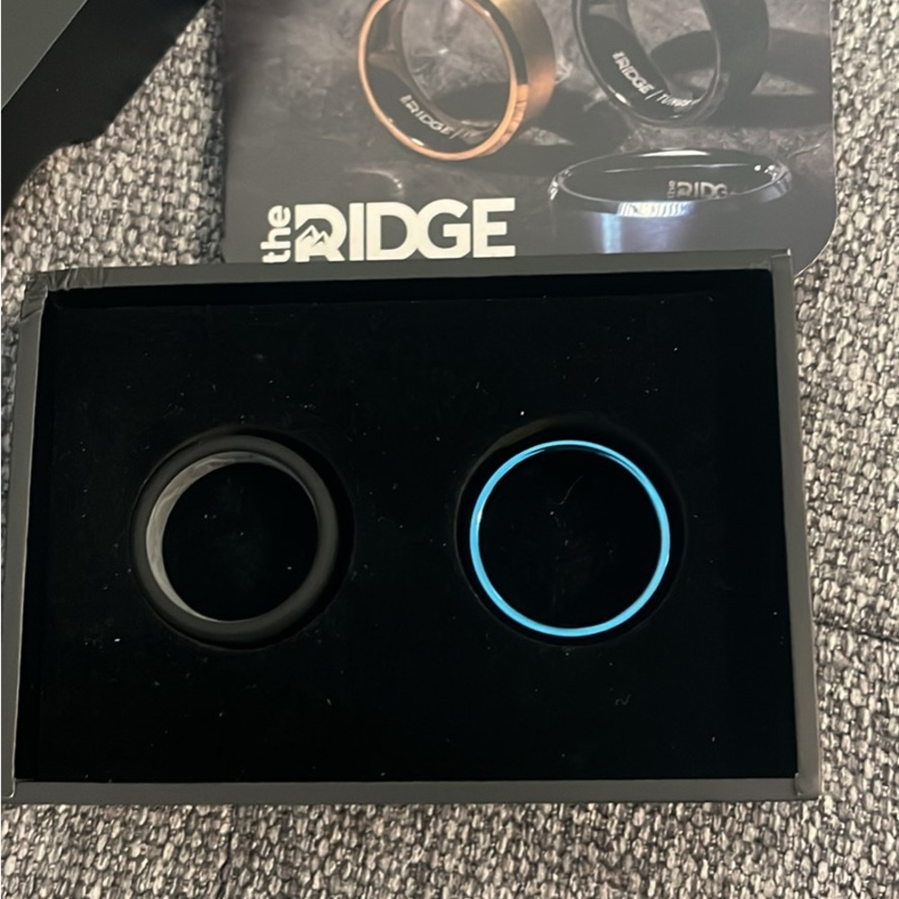 The Ridge 1 Alpine Navy tungsten wedding band and 1 silicone black ring size 11